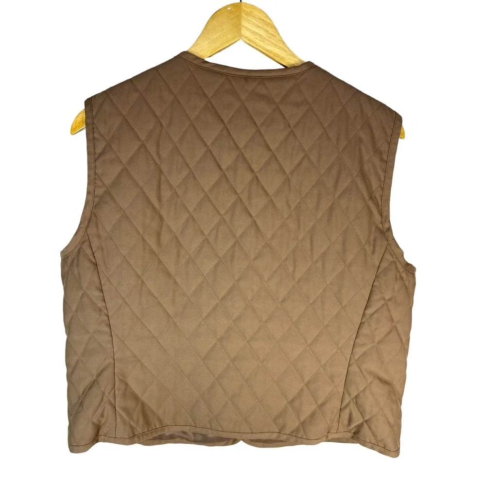 Pendleton Womens Quilted Vest Brown Button Front Diamond Quilt Size L Western